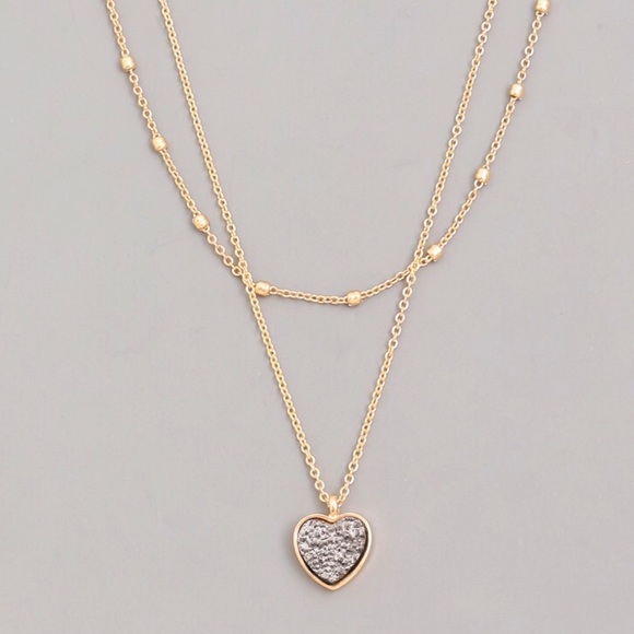Rose Gold Heart Pendant Layered Dainty Necklace - Picture 6 of 9